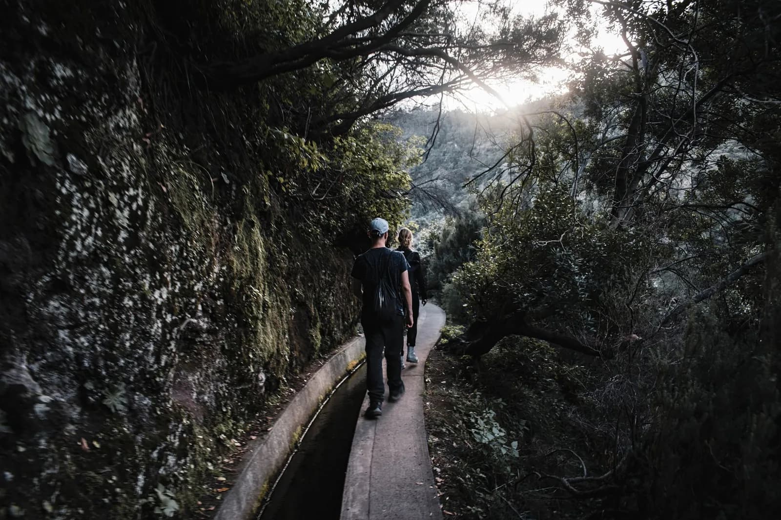 Randonneurs sur le sentier de la Levada do Caldeirão Verde dans la laurisylve de Madère